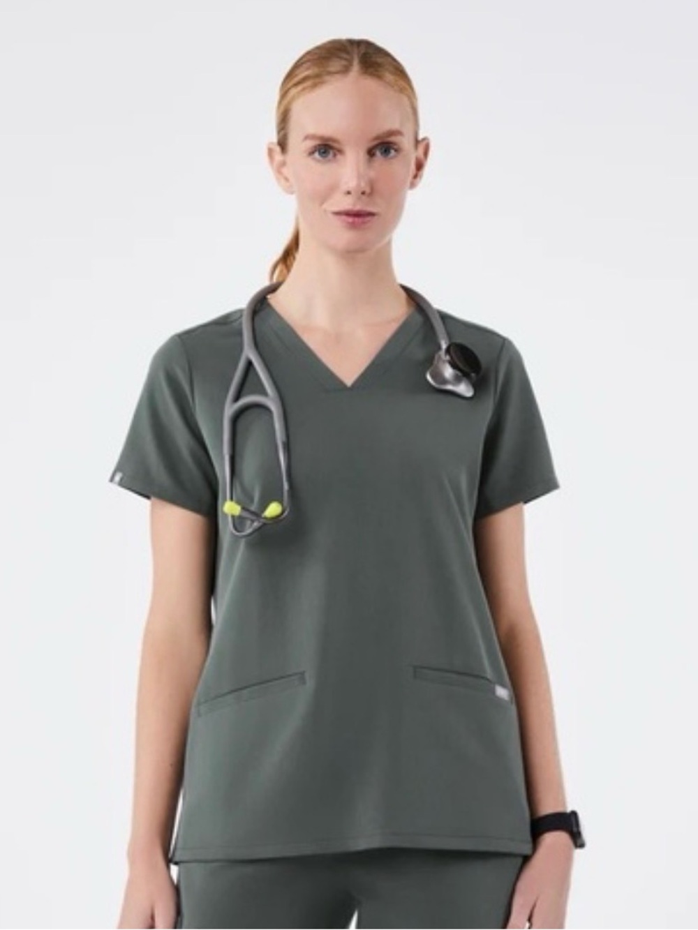 FIGS Women’s Casma V-Neck Scrub Top in Bonsai (green/grey) Size XL